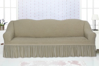 Чехол на трехместный диван с оборкой Concordia, цвет светло-бежевый