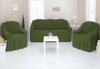 Комплект чехлов на трехместный диван и два кресла с оборкой Concordia, цвет зеленый