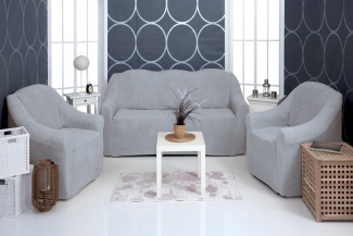 Комплект чехлов на трехместный диван и два кресла плюшевый Venera, цвет серый