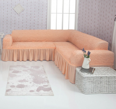 Чехол на угловой диван с оборкой Concordia, цвет персиковый