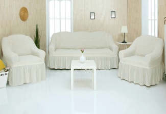 Комплект чехлов на трехместный диван и два кресла с оборкой Concordia, цвет шампань