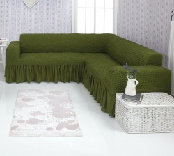 Чехол на угловой диван с оборкой Concordia, цвет зеленый