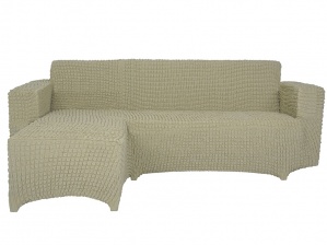 Чехол на угловой диван с оттоманкой CONCORDIA, выступ справа, цвет светло-бежевый