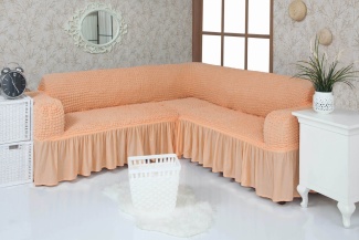 Чехол на угловой диван с оборкой Concordia, цвет персиковый