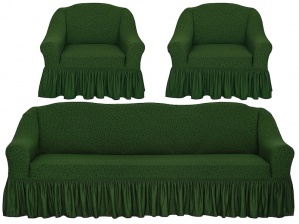 Комплект чехлов на трехместный диван и кресла Venera "Жаккард", цвет зелёный, 3 предмета