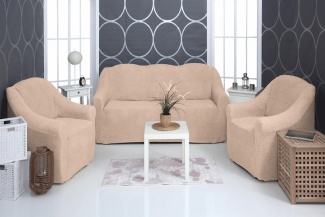 Комплект чехлов на трехместный диван и два кресла плюшевый Venera, цвет бежевый