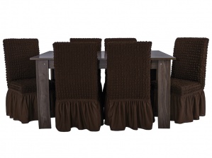 Чехлы на стулья с оборкой Venera, цвет темно-коричневый, комплект 6 штук