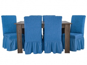 Чехлы на стулья с оборкой Venera, цвет синий, комплект 6 штук