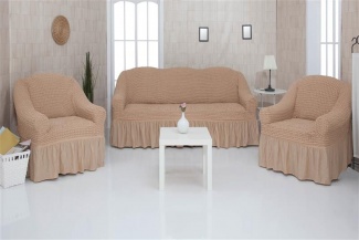 Комплект чехлов на трехместный диван и два кресла с оборкой CONCORDIA, цвет светло-коричневый