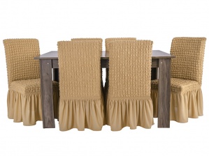 Чехлы на стулья с оборкой Venera, цвет светло-коричневый, комплект 6 штук