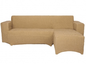 Чехол на угловой диван с оттоманкой CONCORDIA, выступ слева, цвет светло-коричневый