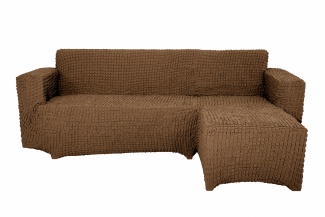 Чехол на угловой диван с оттоманкой CONCORDIA, выступ слева, цвет коричневый