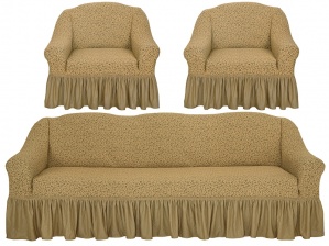Комплект чехлов на трехместный диван и кресла Venera "Жаккард", цвет светло-коричневый, 3 предмета