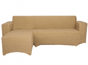 Чехол на угловой диван с оттоманкой CONCORDIA, выступ справа, цвет светло-коричневый