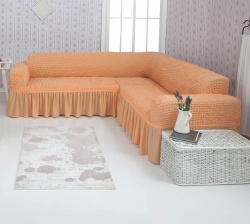 Чехол на угловой диван с оборкой Venera, цвет персиковый