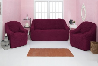 Комплект чехлов на диван и кресла без оборки Concordia, цвет бордовый, 3 предмета