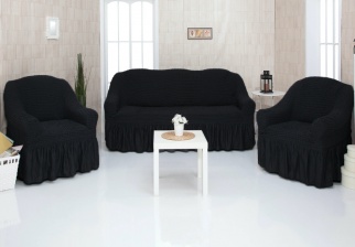 Комплект чехлов на трехместный диван и два кресла с оборкой CONCORDIA, цвет темно-серый