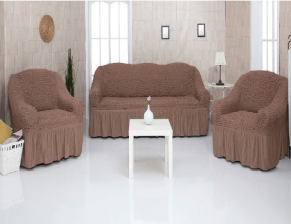 Комплект чехлов на трехместный диван и два кресла с оборкой CONCORDIA, цвет коричневый