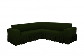 Чехол на угловой диван с оборкой Venera "Жаккард", цвет зеленый