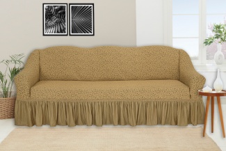 Чехол на трёхместный диван с оборкой Venera "Жаккард", цвет светло-коричневый