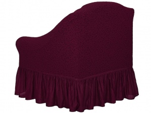 Комплект чехлов на угловой диван и кресло с оборкой Venera "Жаккард", цвет бордовый