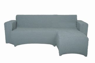 Чехол на угловой диван с оттоманкой CONCORDIA, выступ слева, цвет серый