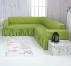Чехол на угловой диван с оборкой Concordia, цвет оливковый