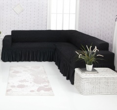 Чехол на угловой диван с оборкой Concordia, цвет тёмно-серый