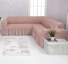 Чехол на угловой диван с оборкой Concordia, цвет розовый