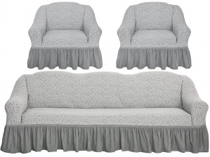 Комплект чехлов на трехместный диван и кресла Venera "Жаккард", цвет светло-серый, 3 предмета