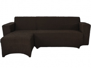 Чехол на угловой диван с оттоманкой CONCORDIA, выступ справа, цвет тёмно-коричневый