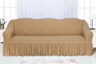 Чехол на трехместный диван с оборкой Concordia, цвет светло-коричневый