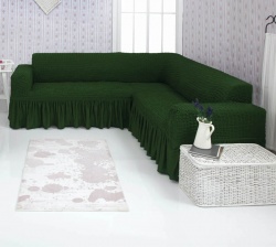 Чехол на угловой диван с оборкой Venera, цвет зеленый
