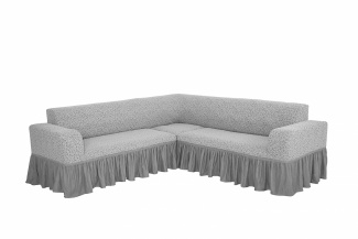 Чехол на угловой диван с оборкой Venera "Жаккард", цвет светло-серый