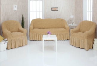 Комплект чехлов на трехместный диван и два кресла с оборкой CONCORDIA, цвет светло-коричневый