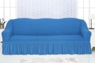 Чехол на трехместный диван с оборкой Concordia, цвет синий