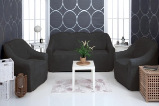 Комплект чехлов на трехместный диван и кресла плюшевый Venera, цвет темно-серый