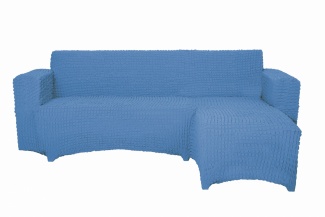 Чехол на угловой диван с оттоманкой CONCORDIA, выступ слева, цвет синий