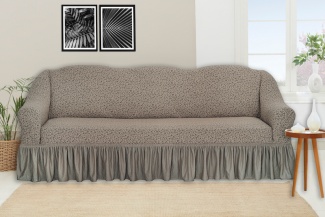 Чехол на трёхместный диван с оборкой Venera "Жаккард", цвет бежевый
