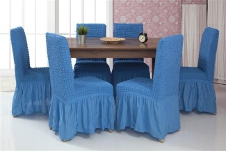 Чехлы на стулья с оборкой Venera, цвет синий, комплект 6 штук