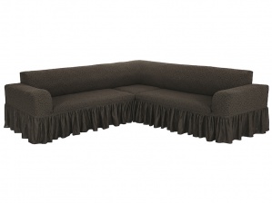 Чехол на угловой диван с оборкой Venera "Жаккард", цвет коричневый