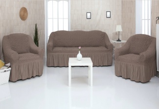 Комплект чехлов на трехместный диван и два кресла с оборкой Concordia, цвет коричневый