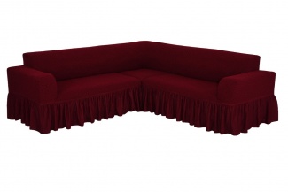 Чехол на угловой диван с оборкой Venera "Жаккард", цвет бордовый
