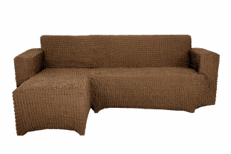 Чехол на угловой диван с оттоманкой CONCORDIA, выступ справа, цвет коричневый