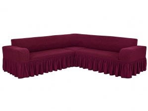 Чехол на угловой диван с оборкой Venera "Жаккард", цвет бордовый