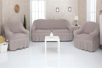 Комплект чехлов на трехместный диван и два кресла с оборкой CONCORDIA, цвет какао