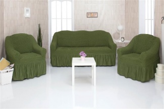 Комплект чехлов на трехместный диван и два кресла с оборкой CONCORDIA, цвет зеленый