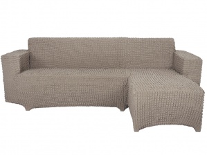 Чехол на угловой диван с оттоманкой CONCORDIA, выступ слева, цвет бежевый