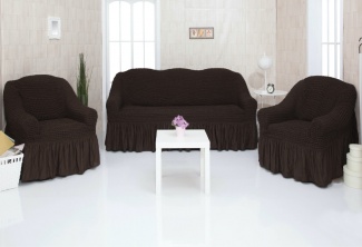 Комплект чехлов на трехместный диван и два кресла с оборкой CONCORDIA, цвет тёмно-коричневый