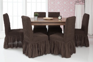 Чехлы на стулья с оборкой Venera, цвет темно-коричневый, комплект 6 штук